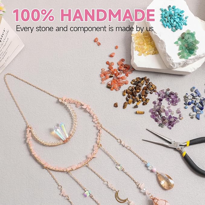 Crystal Suncatcher, Dreamsum Window Suncatchers with Crystals and Stones | Sun Catchers Indoor, Window Catcher with Prism Slices, Moon Crystal Suncatchers gift for Girls, Lover and Mom-Pink
