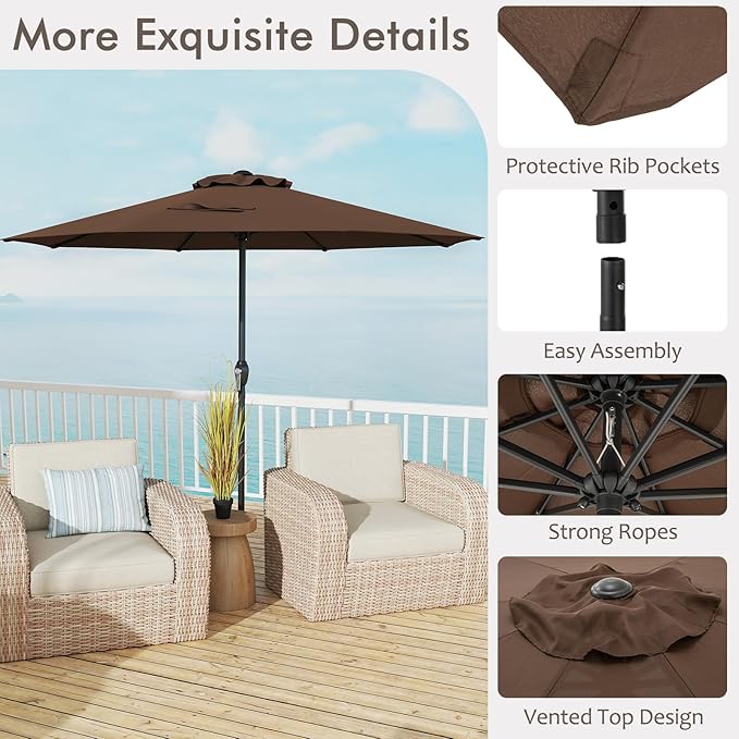 Tangkula 8.5 FT Patio Umbrella, Double-Tier Outdoor Umbrella with Crank Handle, 8 Sturdy Ribs, Sun-Protective Canopy for Market Table Pool Deck Garden Backyard (Tan)