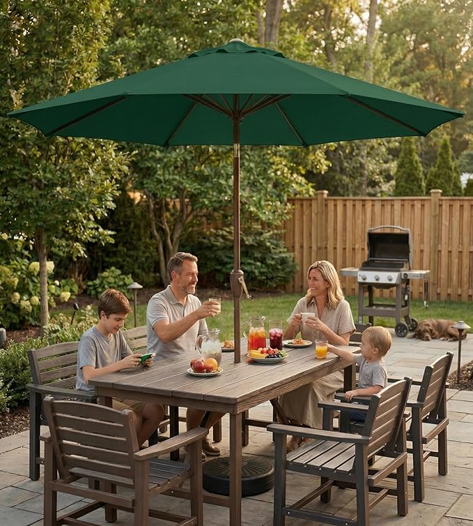 10FT Patio Umbrella, Outdoor Umbrella with Push Button Tilt and Crank, 8 Sturdy Ribs, UV Protection & Waterproof Market Umbrella for Pool, Backyard, Beach,Deck (Dark Green)