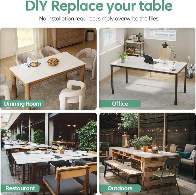 Rectangle Table Top,63” x 31.5” White Sintered Stone Tabletop, DIY Replacement & Cover Marble Desktop, Scratch & Wear Resistant, Easy to Clean, Suitable for Indoor & Outdoor