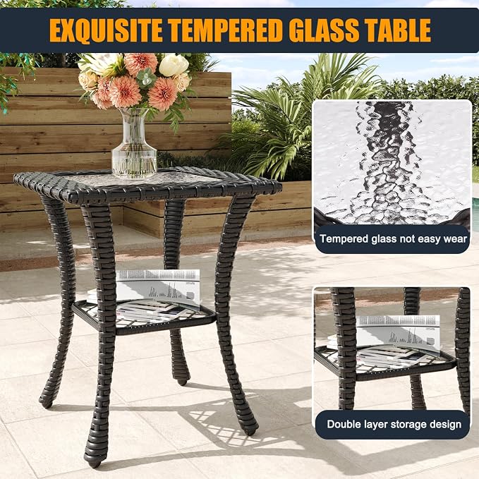 9 Pieces Outdoor Wicker Patio Swivel Rocking Chairs, All Weather Wicker Conversation Set with Side Table