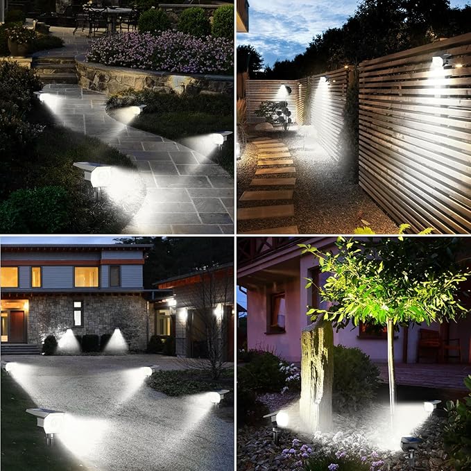 6 Pack Solar Spot Lights Outdoor Waterproof, Landscape Spotlights | Cool White, Solar Powered, Auto On/Off, Lighting for Outside Pathway Yard Lawn Flag Garden Walkway Pathway
