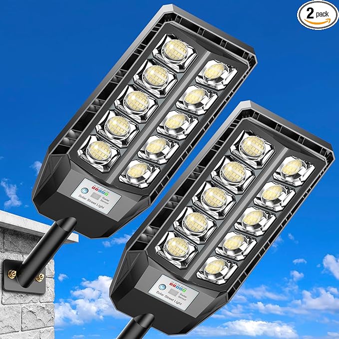 CEDIO 6000W Solar Lights Outdoor,IP67 Waterproof Solar Street Lights,Dusk to Dawn Outdoor Solar Lights with Remote for Backyard,Garage and Parking Lot （2 Pack）