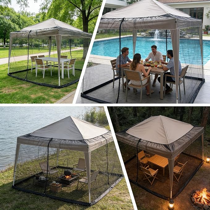 10' x 10' Patio Umbrellas Netting Mosquito Netting, Double Door Side Patio Umbrella Canopy Netting, Otdoor Canopy Umbrella Screen with Zipper & Weighted Bottom (Only Mosquito Net)