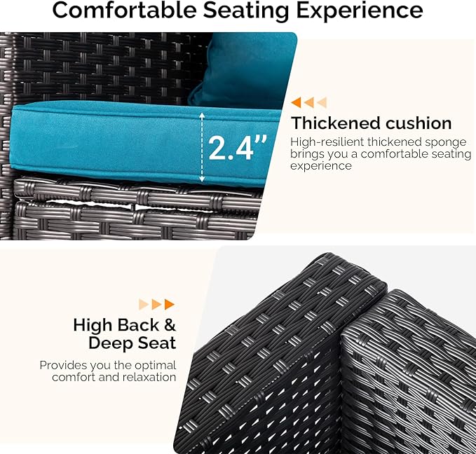 VINGLI 6 Pieces Wicker Patio Furniture Set, Outdoor Sectional Furniture Patio Conversation Set Space-Saving Design with Ottomans and Coffee Table for Garden,Poolside, Backyard (Black)