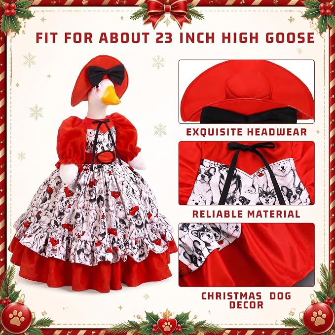 Suzile Porch Goose Outfit Dog Lover Goose Costume for 23" High Cement or Plastic Geese Clothes for Yard Lawn Outdoor Garden Patio Concrete Duck Statue Dresses Decorations