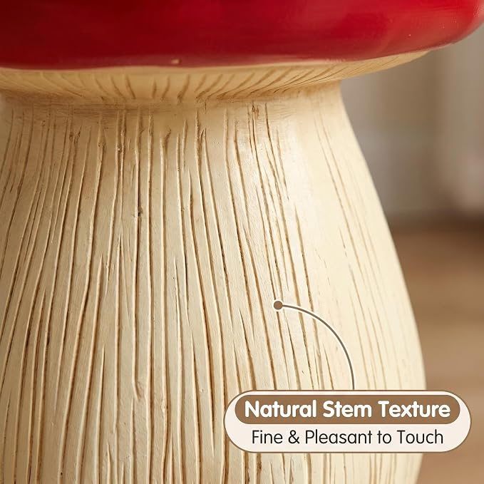 Large Mushroom Statue Stool – 13.4" Resin Garden Sculpture with Forest Base, Red Art Deco Outdoor Decor for Lawn Patio Courtyard, Weatherproof Decorative Stool, Unique Garden Gift