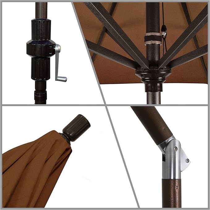 California Umbrella 7.5' Rd. Aluminum Patio Umbrella, Crank Lift, Collar Tilt, Bronze Pole