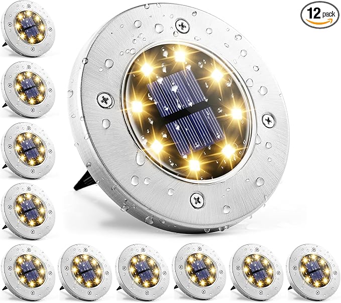 GIGALUMI Solar In-Ground Fence Lights - No-Drill Fence Lighting Solution, Waterproof Perimeter Lights Compatible with Wood, Metal & Concrete Fences (12 Pack Warm White)