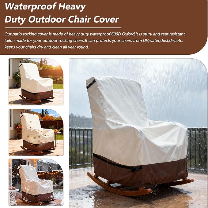 Outdoor Rocking Chair Covers,600D Heavy Duty Waterproof Outdoor Chair Covers,Outdoor Furniture Covers for All Weather Protection
