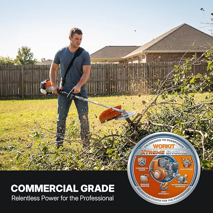 WORKIT 25.4CC Gas String Trimmer 3 in 1 Weed Wacker Commercial Grade 2-Cycle Gas Weed Eater with 17" String Trimmer, Edger & Heavy Duty Brush Cutter - Includes 40T/3T Blades & Shoulder Strap