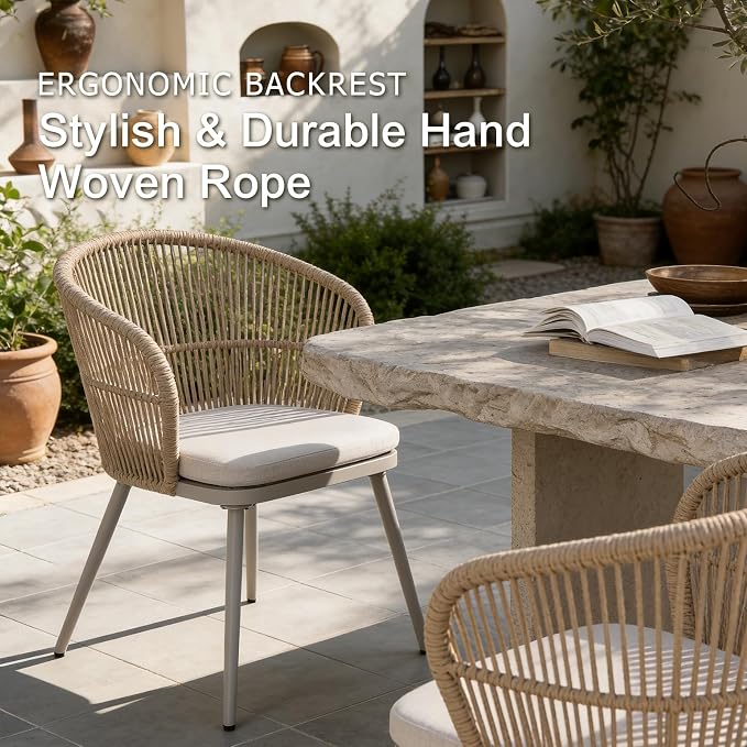 SUNSITT 9 Piece Outdoor Patio Dining Set, 65" - 107" Metal Expandable Outdoor Dining Table with X-Shape Legs, 8 Woven Wicker Outdoor Patio Chairs w/Removable Cushions for Garden, Beige
