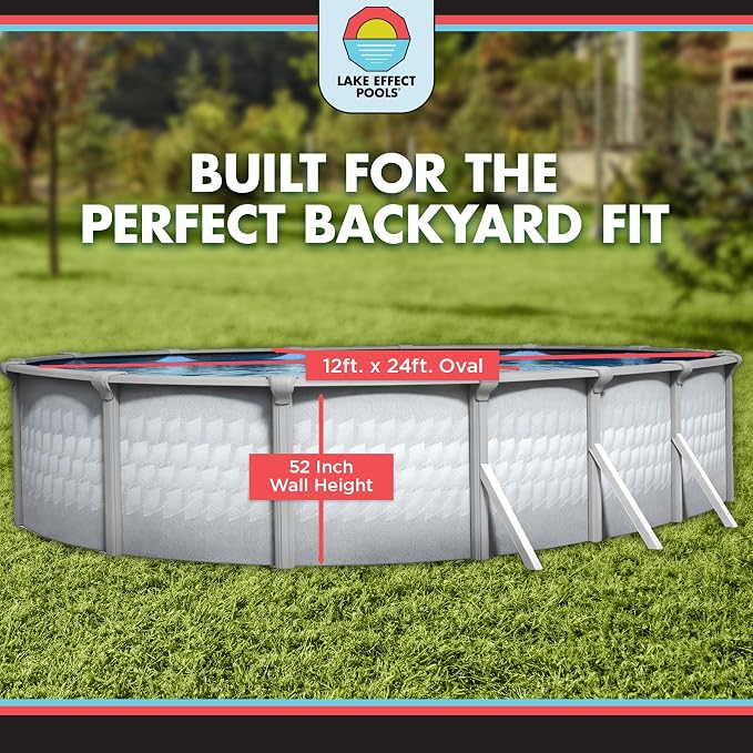 Lake Effect Pools 'Testudo' 12 ft x 24 ft Oval Above Ground Swimming Pool | 52 Inch Resin Protected Steel Sided Walls | Bundle Includes: 25 Gauge Overlap Liner & Widemouth Skimmer