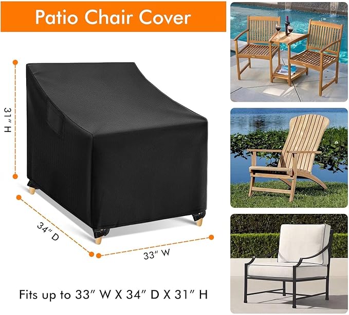 WLEAFJ Outdoor Chair Covers Waterproof, Black Lawn Patio Furniture Covers, Heavy Duty Patio Lounge Deep Seat Cover, 2 Pack - 33" W x 34" D x 31" H