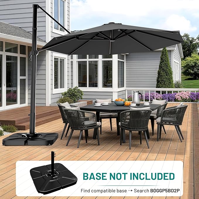 AreShark 10FT Cantilever Patio Umbrella, 360-Degree Rotation Round Hanging Offset Umbrella with Crank, Heavy Duty Patio Umbrella for Patio, Pool, Garden, Deck, Grey