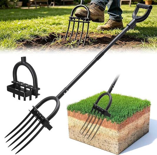 Broadfork Garden Tool, 55IN Pitch Fork for Gardening 5-Tine Heavy Duty Garden Fork with Ergonomic D-Grip Handle for Digging Loosening Soil Cultivating Weeding Composting