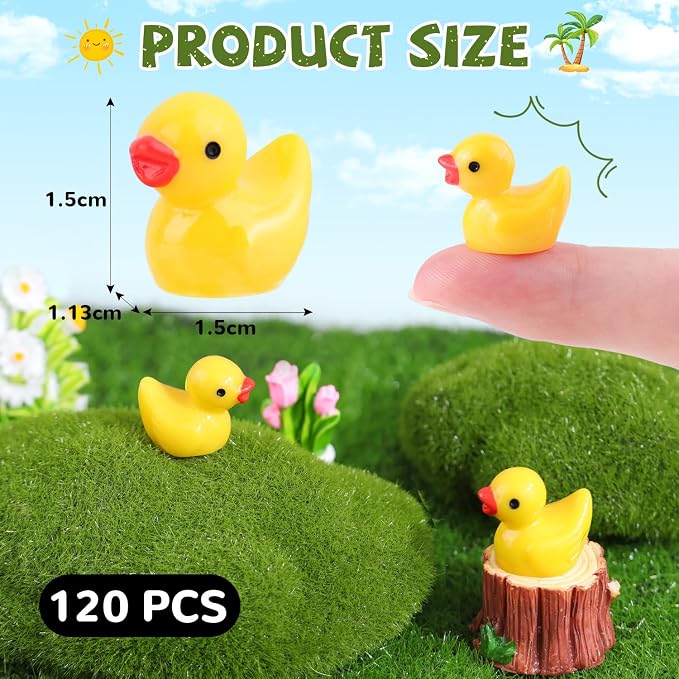 120PCS Mini Resin Animals Cute Yellow Tiny Ducks,Miniature Duck Figures to Hide,Little Animal Small Figurines Bulk for Topper Desk Garden Dollhouse Landscape Aquarium Ornaments DIY Crafts & Decor