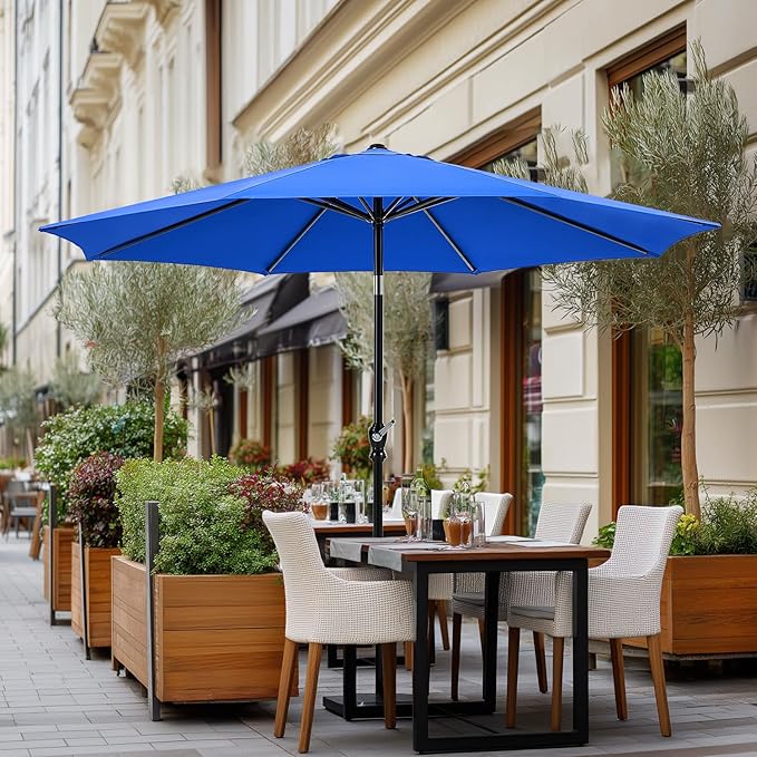 OLIXIS 9FT Patio Umbrella with Tilt and Crank Button & Sturdy Ribs Waterproof, 9Feet Patio Table Umbrella Perfect for Poolside, Terrace, Beach and Outdoor Restaurant
