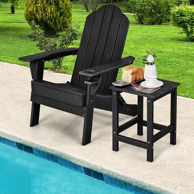 Tangkula Square Outdoor Side Table, Weather Resistant HDPE Adirondack Table, Chairside End Tables for Lawn Garden Balcony, Easy Assembly, Patio Side Table, 14 x 14 x 18.5 Inch (1, Black)