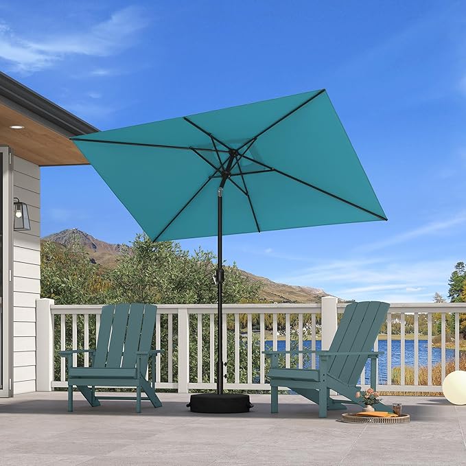 PURPLE LEAF 6.5' x 10' Rectangular Patio Umbrella Outdoor Table Umbrella Aluminum Frame Market Umbrella Sun Umbrella for Garden Deck Lawn Pool Turquoise Blue