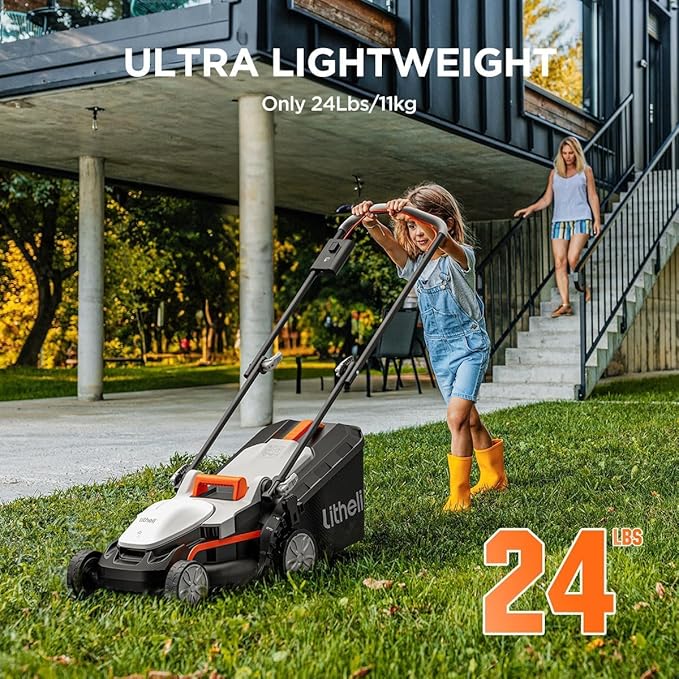 Litheli Cordless Lawn Mower 13 Inch, U20 Handy+ 20V Electric Lawn Mowers for Garden, Yard and Farm, 5 Heights Adjustment, Light Weight, 4.0Ah Portable Battery Included
