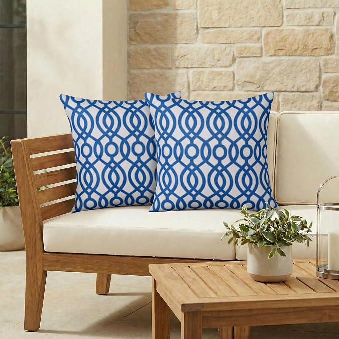 RSH DECOR: Sunbrella Square Throw Pillows Set of 4 | 22" x 22" | Water and Fade-Resistant Performance Fabric | Outdoor Pillow Covers with Down-Alternative Inserts | Made in USA (Capilla Blue)