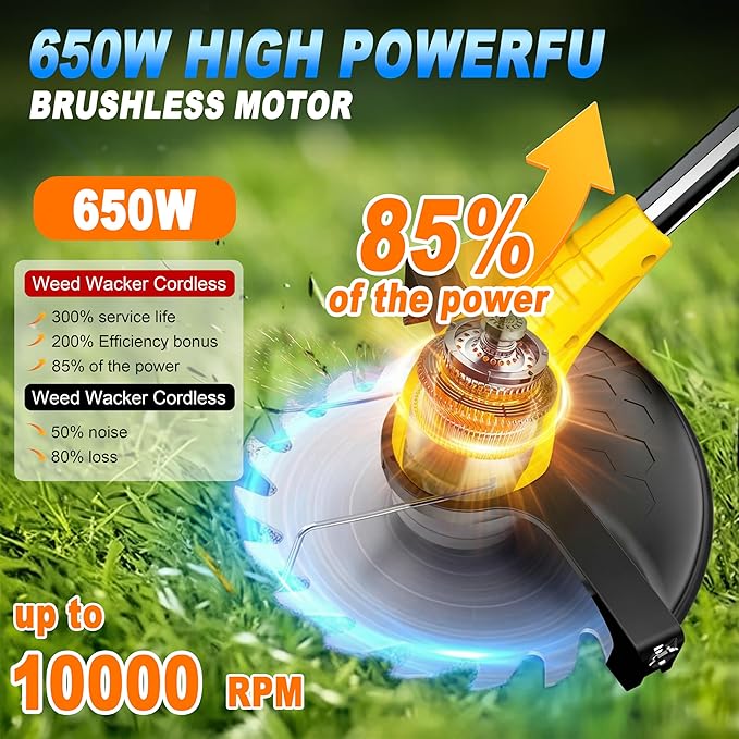 Aokia Electric Weed Wacker Cordless, 12V Battery Powered Weed Eater Cordless with Adjustable Pole (65inch), Lightweight Grass Trimmer Cutter/Edger/Mower with 2 Types Blade for Garden, Yard Lawn Work