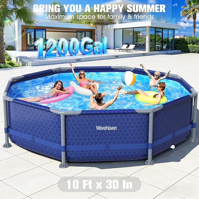 Above Ground Pool,10ft x 30in Frame Deep Swimming Pool,Round Family Pool,Large Above Ground Pool Easy Set,1200 Gallon Pool,Outdoor Backyard Pool for Kids,Adults-Blue,Pump Not Included
