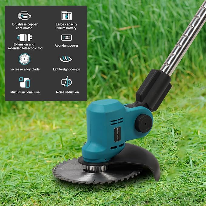 Cordless String Trimmer with Fast Charger, 2 X 2.1Ah Battery Powered Weed Wacker with Auto Line Feed, 21V Weed Eater, Lawn Edger, Cordless Grass Trimmer/Wheel Edger/Mini-Mower/Brush Cutter (Blue A)