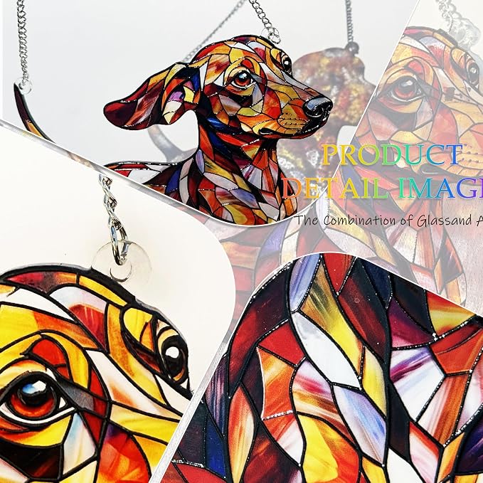 Dachshund Stained Glass Suncatcher Window, Hanging Sun Catchers Indoor Window, Suncatcher for Mom/Women
