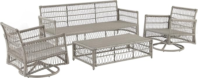 Crosley Furniture Thatcher 4-Piece Outdoor Sofa and Table Patio Furniture Set, Wicker Conversation Sets for Porch, Driftwood with Creme Cushions
