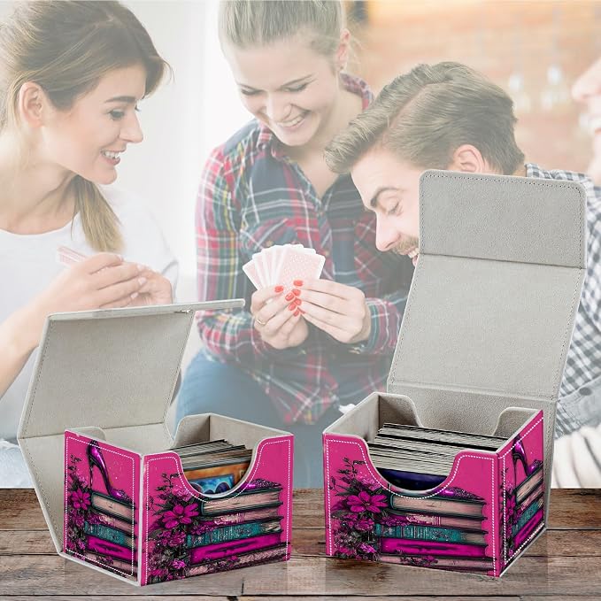 Card Deck Box for MTG, Cards Storage Box Fits 120+ Sleeved, Leather Small Size Strong Magnetic Closing Card Case for Board Games Magic TCG CCG Baseball Collection, Pink High Heels