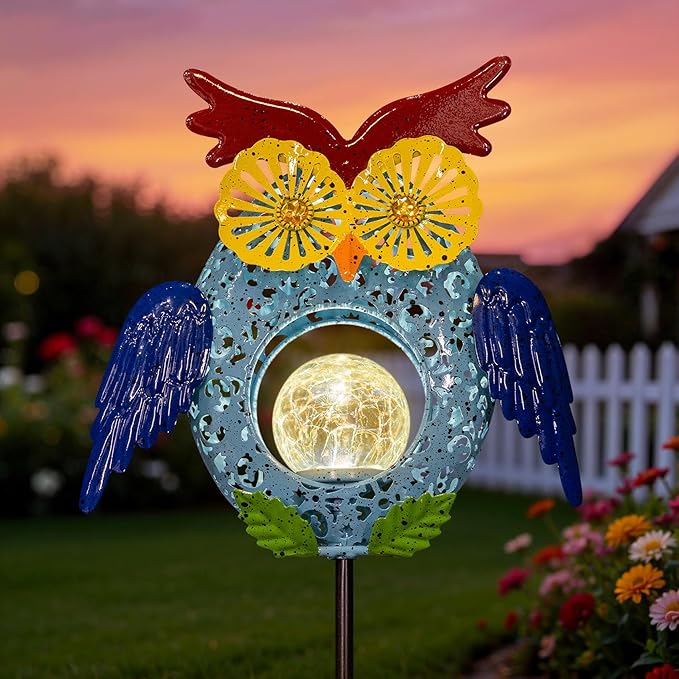 Go2garden Solar Owl Garden Gifts Lights Outdoor, 3D Waterproof Colorful Yard Art Decor with Stakes for Pathway Sidewalk Ornaments, Birthday Garden Gifts for Mom Women(1Pack)