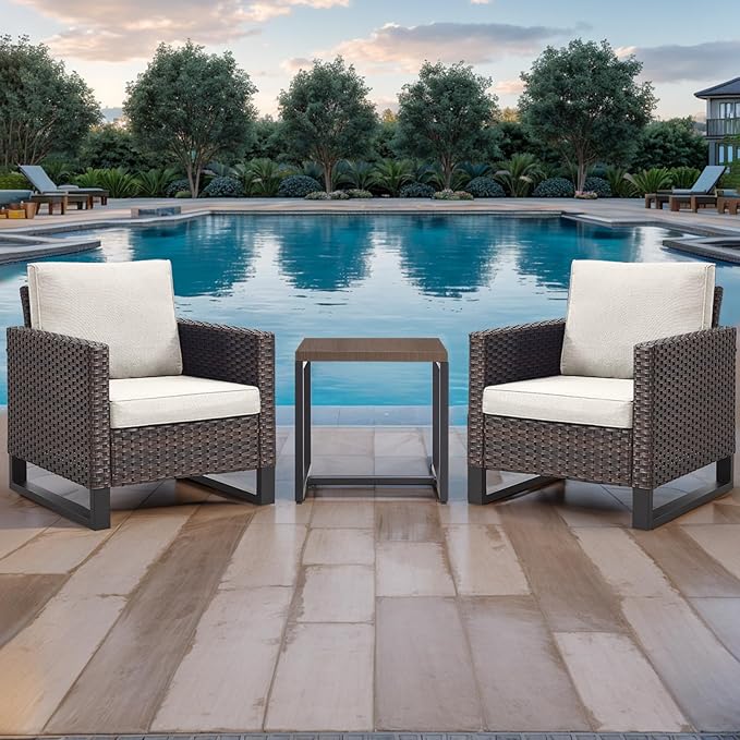 Rilyson Wicker Outdoor Patio Chairs Set of 2-2 Piece Rattan Chairs with Waterproof Wicker,Comfortable Cushions and Sturdy Metal Frame for Outside Porch Deck Backyard(Brown/Beige)