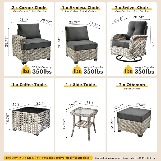 9 Pcs Outdoor Sectional Patio Furniture Set with Swivel Rocking Chair and Ottomans - All Weather Wicker Outside Sectional Couch,Patio Seating Outdoor Conversation Sets for Deck Yard Garden,Black
