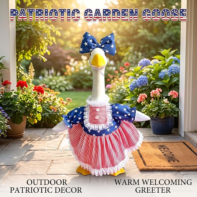 Go Ho 4th of July Porch Goose Outfit, American Flag Patriotic Clothes for 23 Inch Porch Goose Statue, Summer Sculpture Clothes for 250th Anniversary USA Outdoor Lawn Garden Patio Decoration
