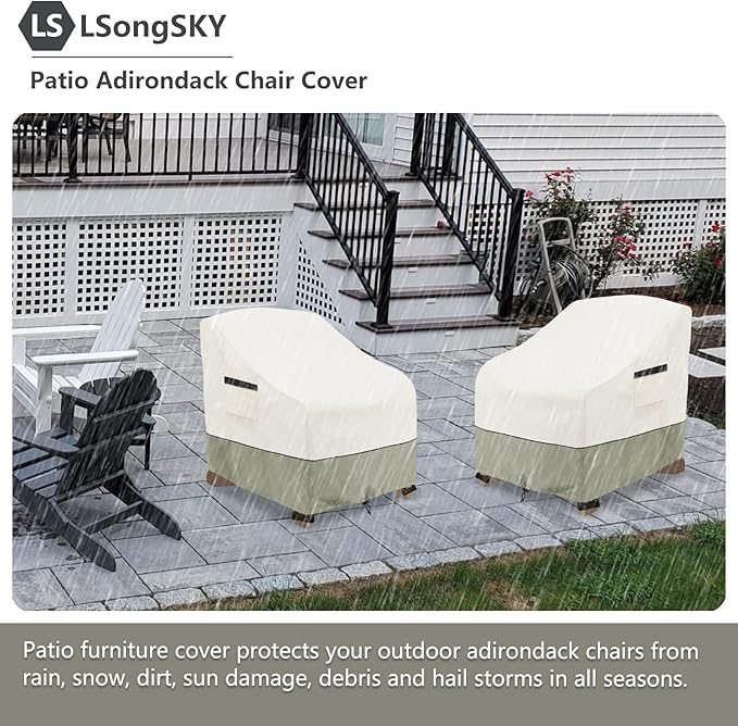 Patio Adirondack Chair Cover 2 Pack,Waterproof Heavy Duty Outdoor Chair Covers,Patio Adirondack Chair Cover for Outdoor Chair(33 W x 35 D x 36 H inches),Beige
