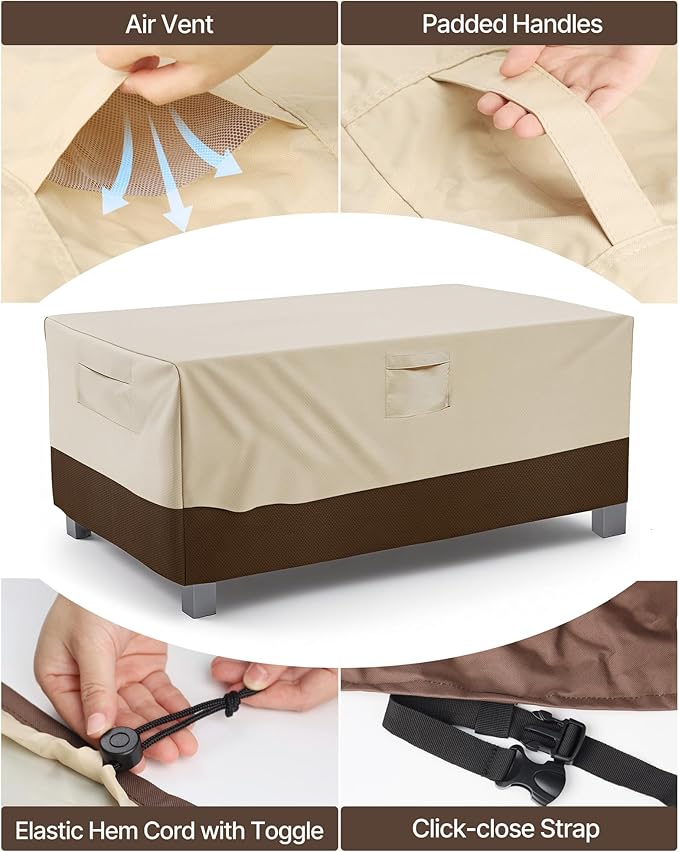 Vailge Rectangular/Oval Patio Table Cover, Heavy Duty and Waterproof Outdoor Lawn Patio Furniture Covers (Beige&brown, 36"Lx20"Wx16"H)