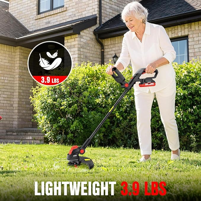 EWORK 20V Weed Wacker Cordless, Upgraded Cutter Blade, Weed Eater Battery Powered with 2×2.0Ah Batteries & Fast Charger, 10-Inch 2-in-1 Electric Grass Trimmer for Edger, Lawn, Garden