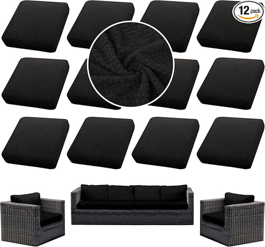 Outdoor Cushion Covers Set,12PCS Patio Furniture Couch Seat Slipcovers, Replacement for Sofa Sectional Chair(Cover，Only)