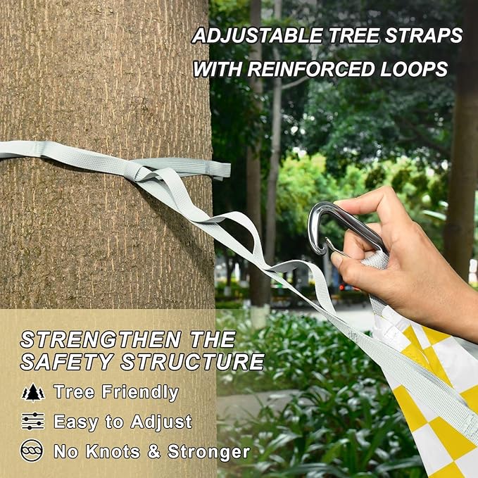 Camping Hammock Outdoor Hammocks for Outside Yellow White Checkered Beach Trees Portable Lightweight with Pockets Tree Straps Indoor