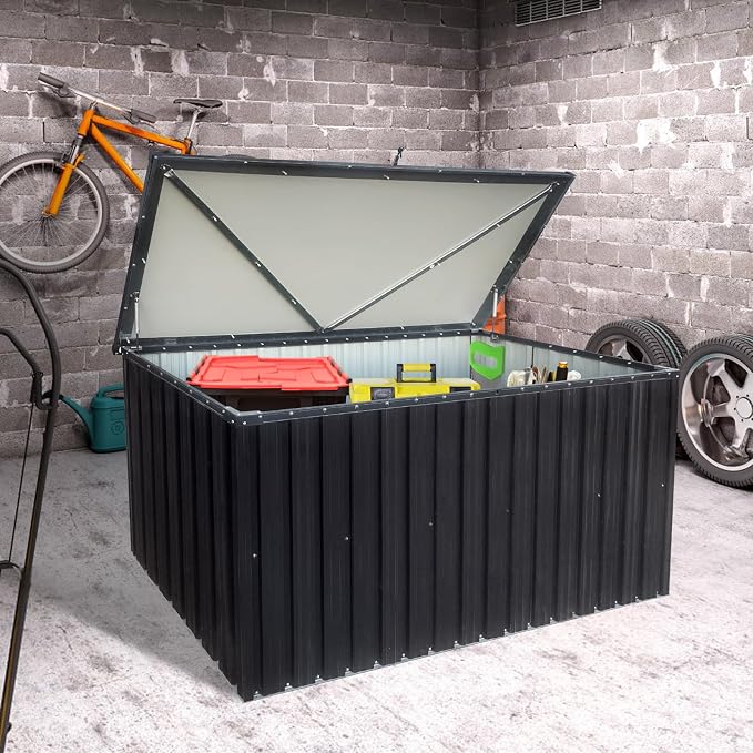 215 Gallon Metal Deck Box Lockable Storage Container For Patio Cushions Gardening Tools Sports Equipment Outdoor Toys black One size