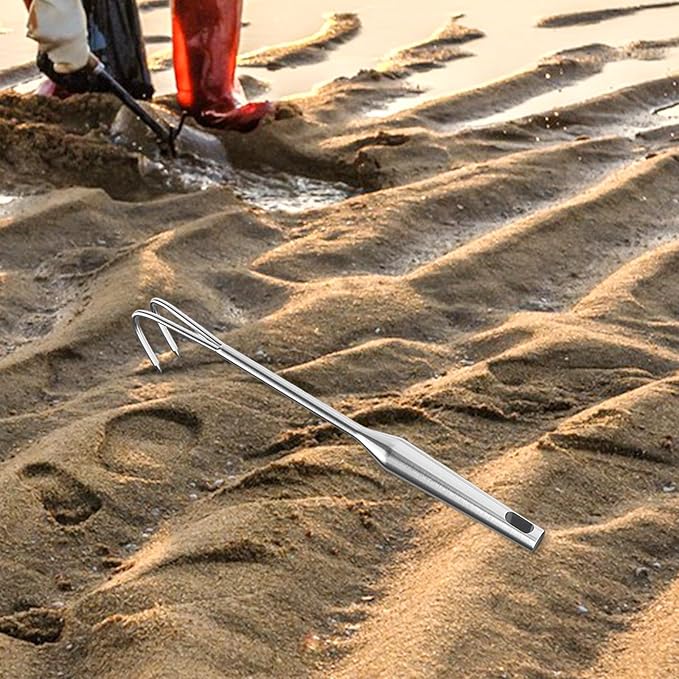 Hand Rake Stainless Steel Heavy Duty Garden Rake Weeding Tool Ergonomic Claw Rake Soil Tiller Portable Planting Rake Suitable for Flower Beds Yard Wor, 2 Tine Long Handle