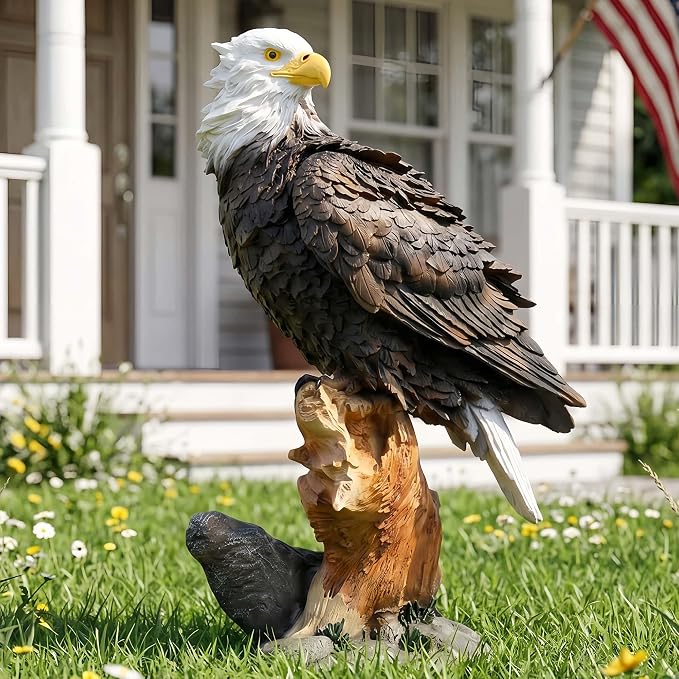13.2" Real Eagle Outdoor Sculpture,Funny Bird Statue,Garden Beach Statue Decorations,Resin Animal Seabird Ornaments,Coastal Beach Decor,Patio Decor for Table Statues for Garden,Lawn,Yard