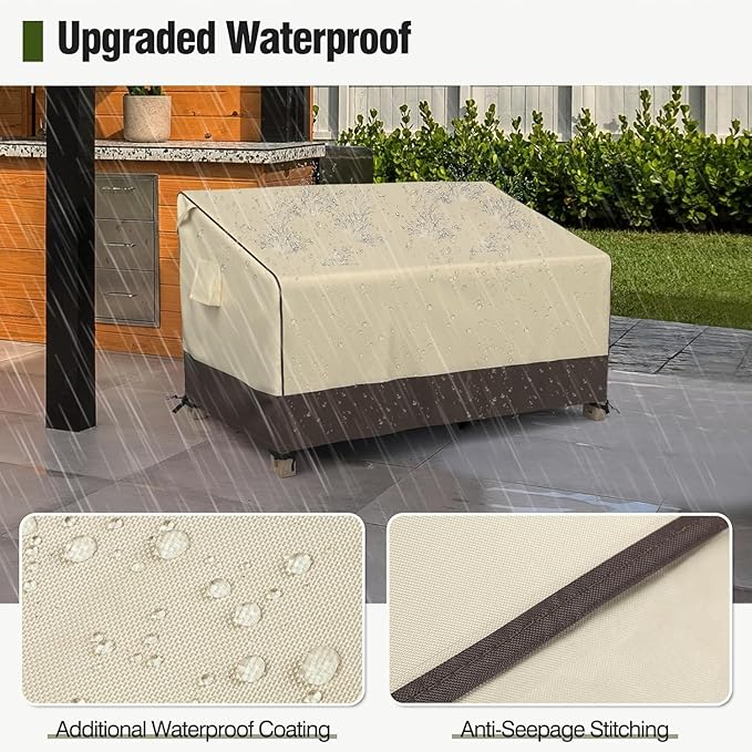 MR.COVER Outdoor Couch Cover Waterproof, Patio Furniture Covers for 2-Seater Couch, Heavy Duty Patio Couch Sofa Covers, Fits up to 58" W x 32" D x 31" H, Moisture-Proof & UV-Protection, Brown & Khaki