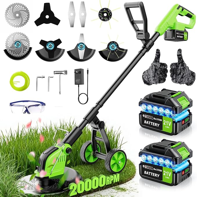 20,000RPM Cordless Electric Weed Wacker, 800W Brushless Weed Eater with Wheels