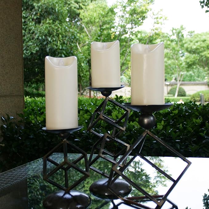 Flameless Outdoor Waterproof LED Pillar Candle with Remote Timer Battery Operated Flickering Resin Candle Light for Halloween Christmas Wedding Party Centerpiece Decorations Supplies 3”x 7” 2-Pack