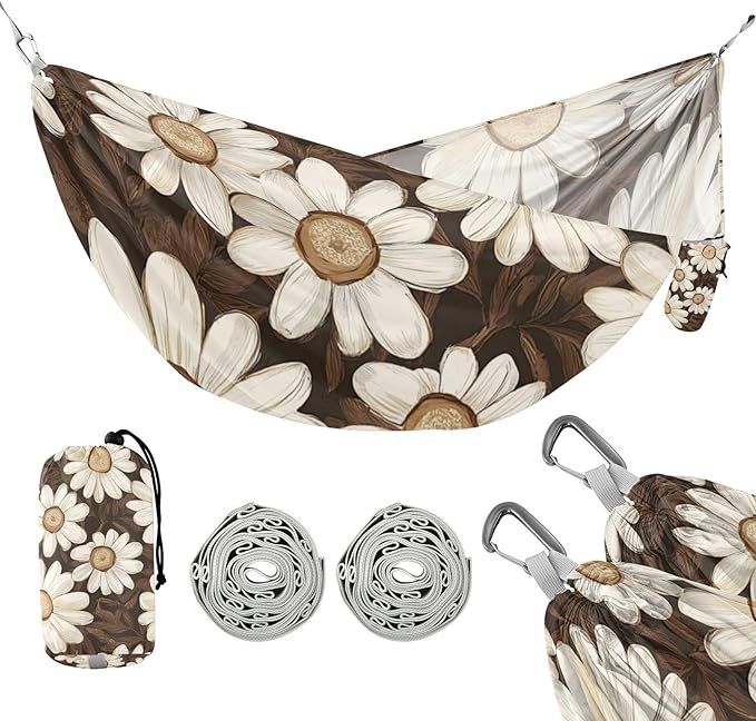 Earthy Daisies Camping Hammocks Rope Hammock for Patio Backyard Lounge Base