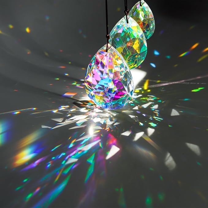 3 Pcs Colorful Bauhinia Crystal Prisms Suncatcher Chandelier Window Decor | Colorful Bauhinia Crystal Prisms Suncatcher Rainbow Maker 2 2.5 3 Inch for Window Chandelier Tree Decor