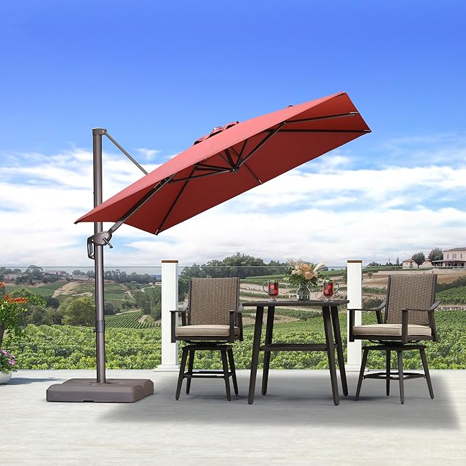 PURPLE LEAF 8' X 8' Cantilever Patio Umbrella Antique Bronze Square Umbrella with 360° Rotation and Aluminum Offset Hanging Outdoor Umbrella for Pool Garden Backyard Deck, Brick Red